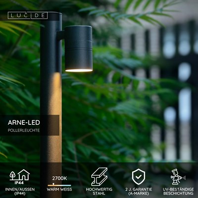 Lucide ARNE-LED - Pollerleuchte - Ø 6,3 cm - LED - GU10 - 1x5W 2700K - IP44 - Schwarz
